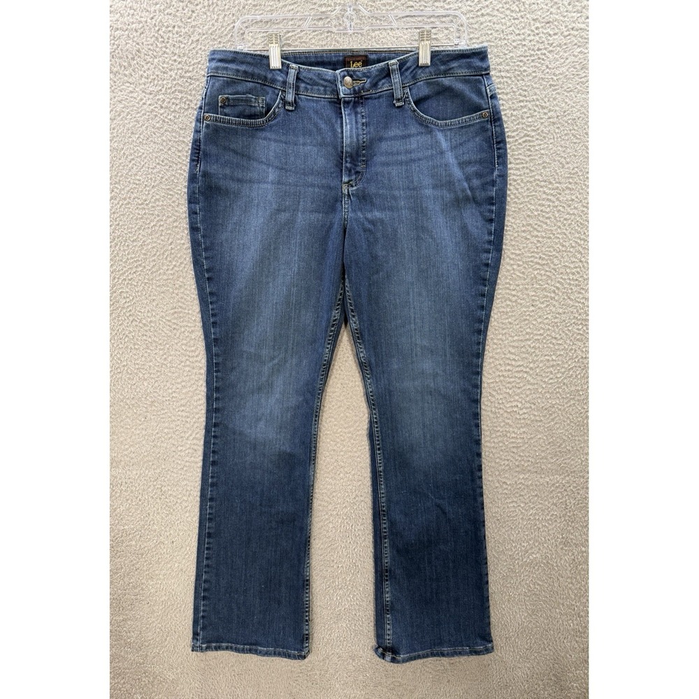 Lee Jeans Womens 12 Long Blue Mid Rise Bootcut Distressed Denim Workwear Western